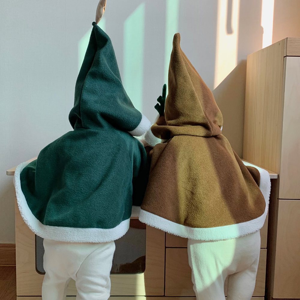 Baby Boy/Girl Winter Christmas Deer Ear Design Thicken Hooded Cloak-kissminis
