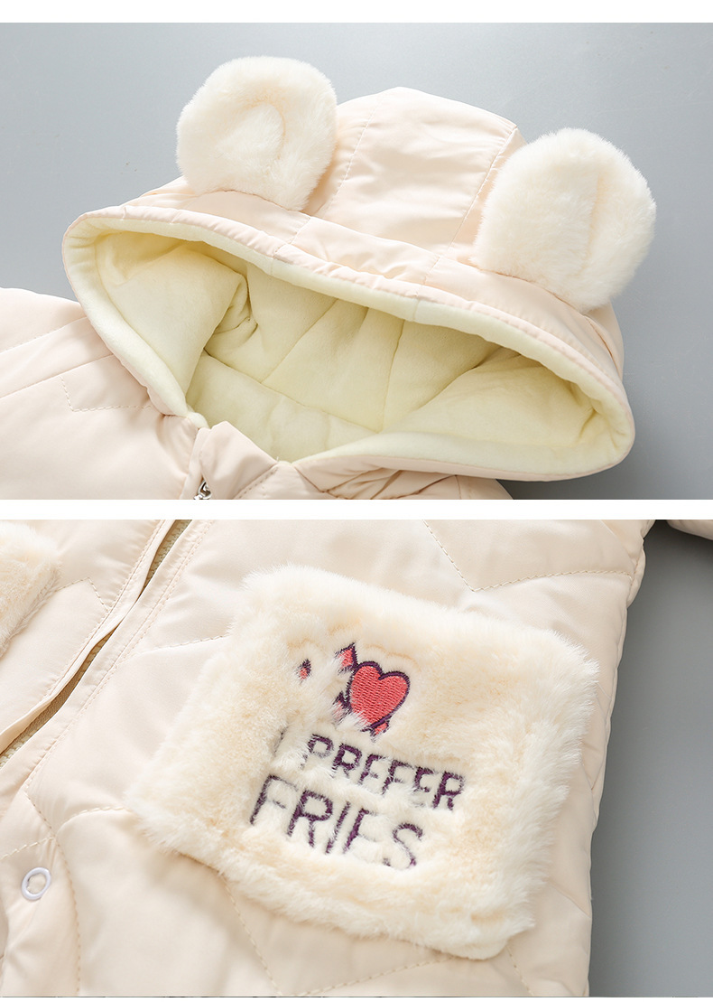 2pcs Baby Boy/Girl Winter Thicken Cartoon Graphic Bear Ear Design Hooded Romper with Shoes Set-kissminis