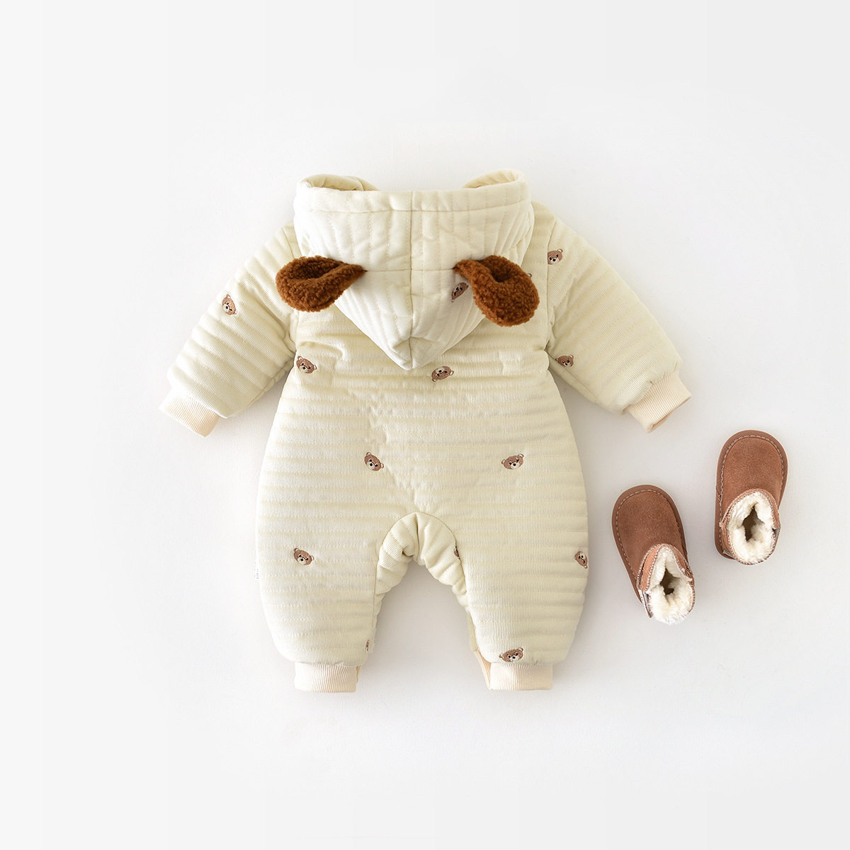 Baby Boy Winter Thicken Bear Graphic Long Sleeve Romper-kissminis