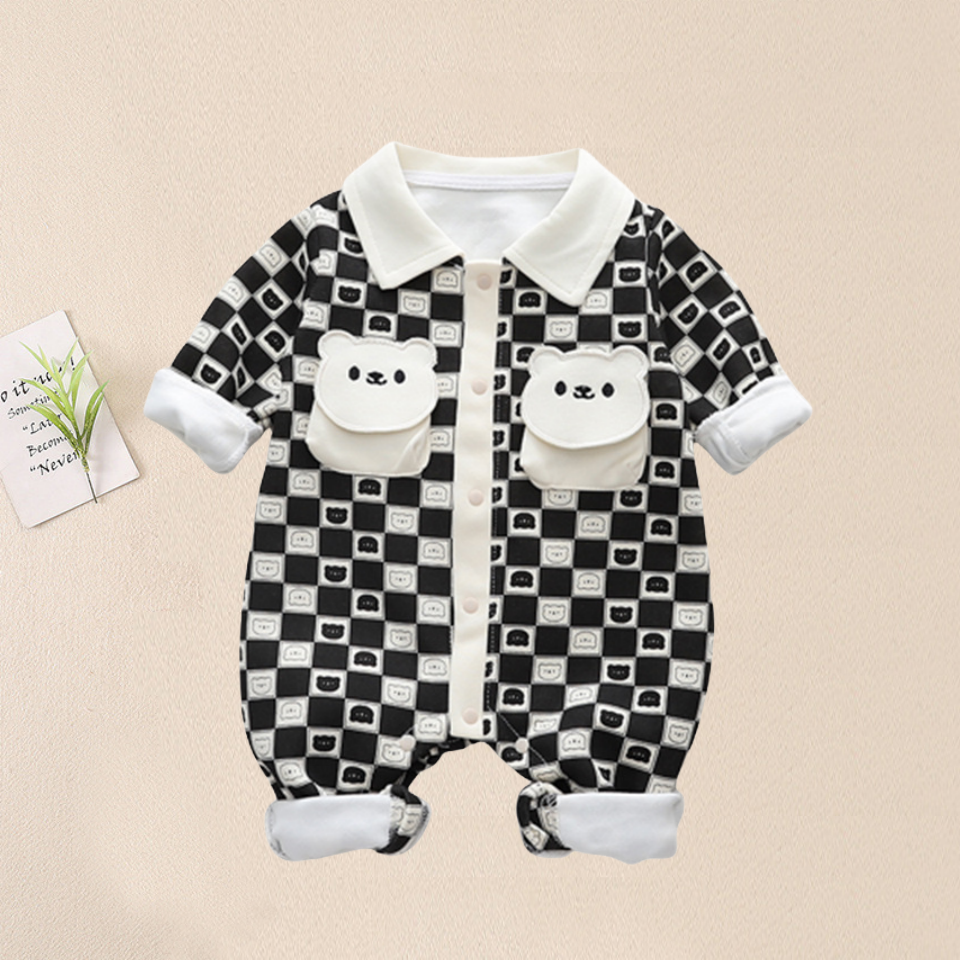 Baby Allover Bear Plaid Romper-kissminis