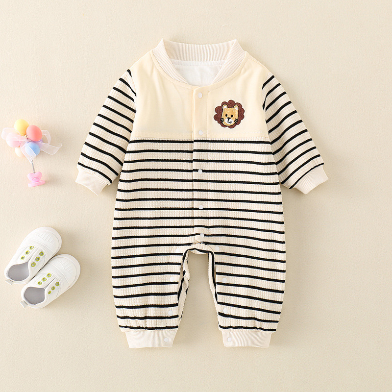 Baby Boy Cute 3D Lion Embroider Long Sleeve Romper-kissminis