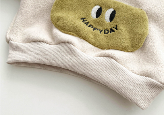 Baby Toddler Boy/Girl Cute Smile Face Design Solid Color Long Sleeve Hooded Sweatshirt-kissminis