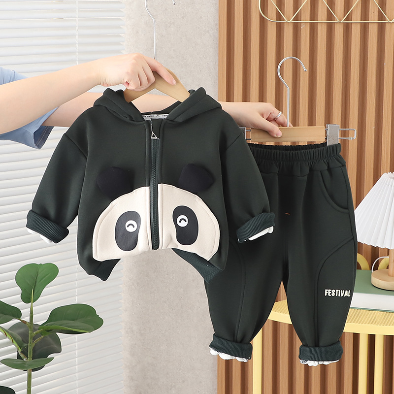 2pcs Baby Boy/Girl Cute Panda Pattern Long Sleeves Hooded Sweatshirt and Pants Set-kissminis