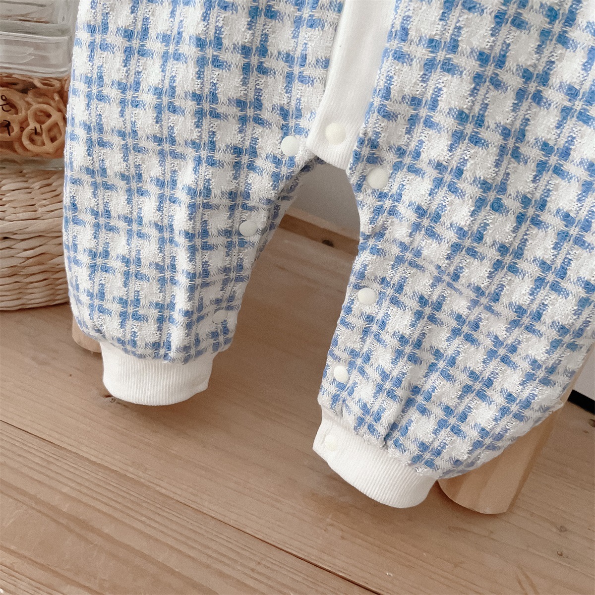 Bear Pocket Emblem Houndstooth Romper