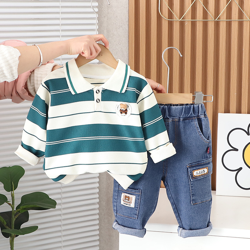 Toddler Boy/Girl 3D Bear Striped Two-Piece Set-kissminis