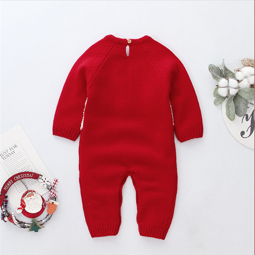 Baby Toddler Boy/Girl Christmas Style Santa Claus Design Knitted Long Sleeve Romper-kissminis