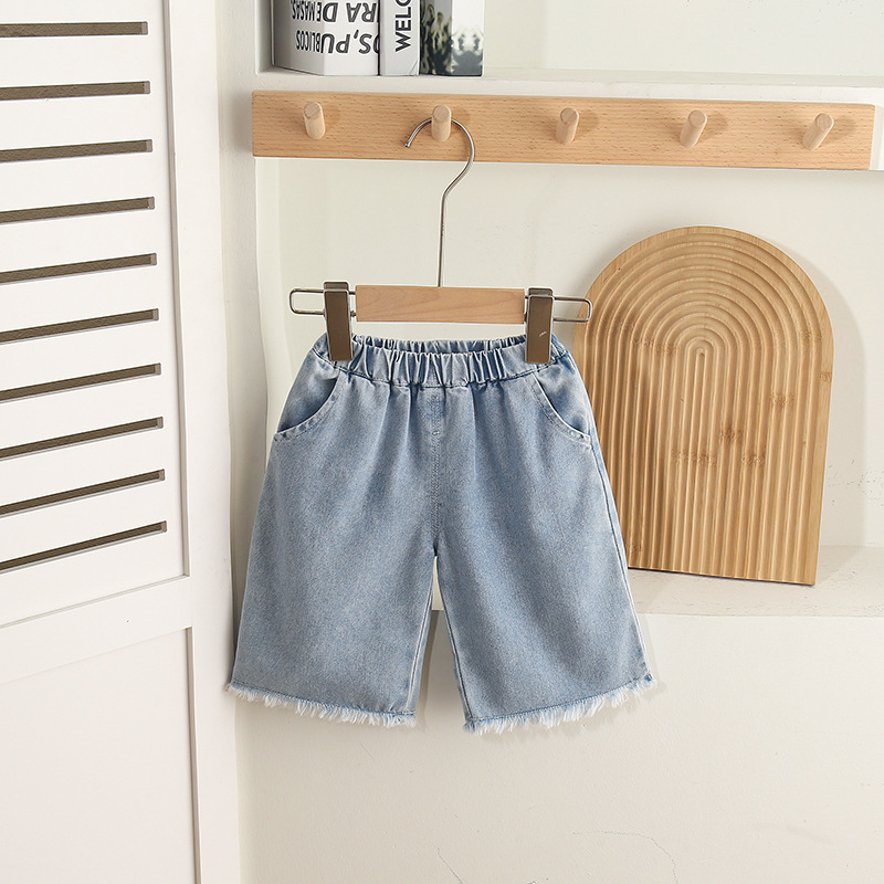 White Sleeveless Lace Adorned Top and Blue Denim 2PCS Shorts Set