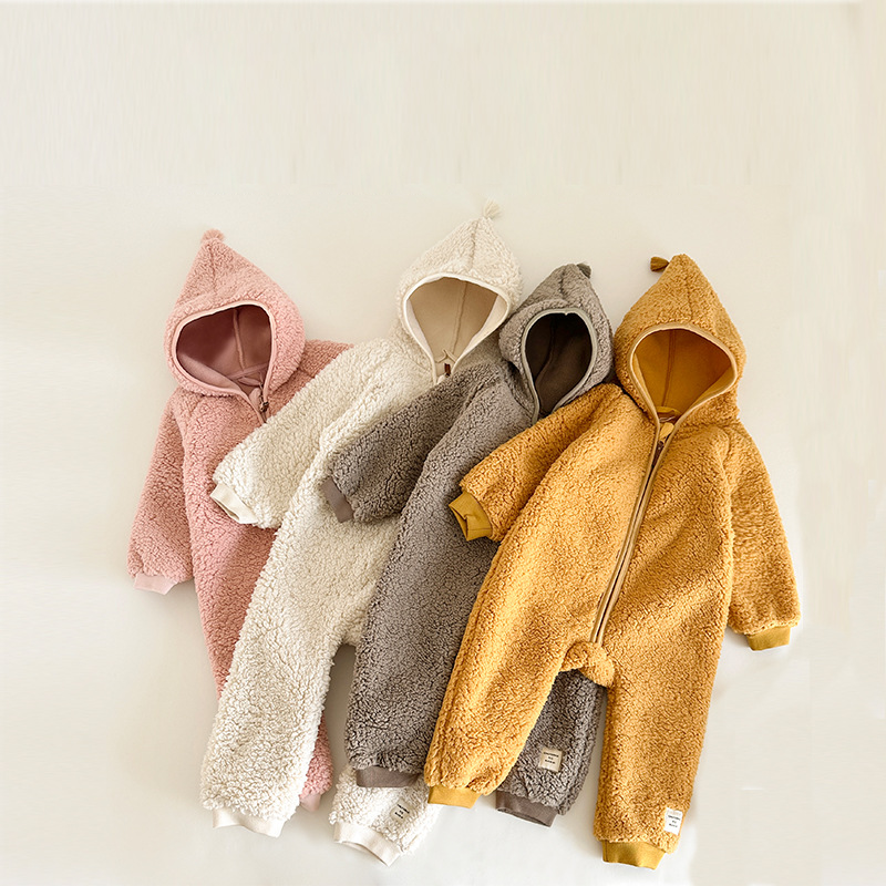 Newborn Baby Winter Patrick Star Zipper Closure Thicken Long Sleeve Hooded Romper-kissminis