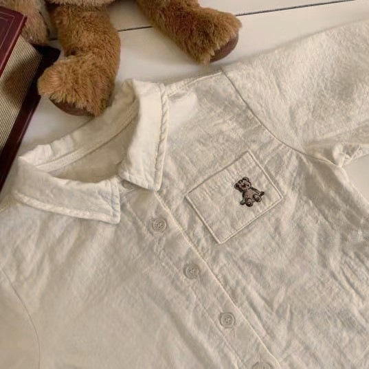 Baby Boy/Girl Solid Color Bear Pattern Cardigan Shirt-kissminis