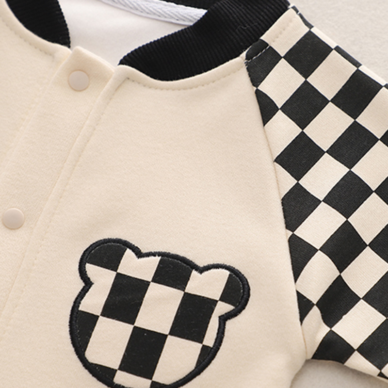Baby Long Sleeve Bear Plaid Romper-kissminis