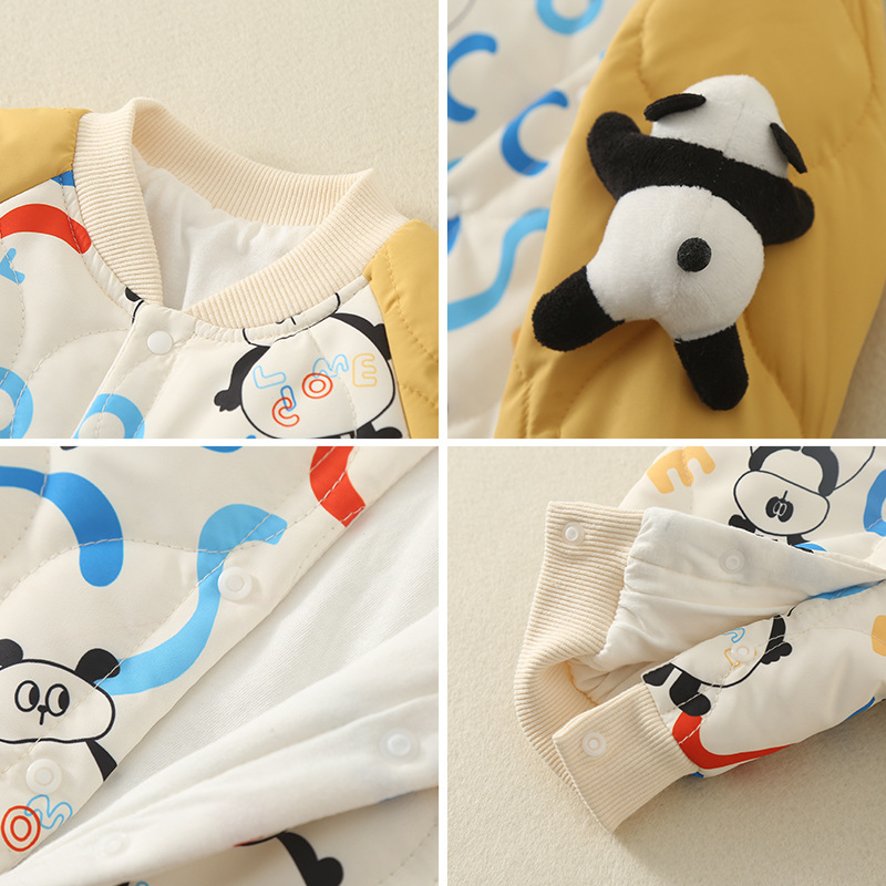 Newborn Baby Cartoon Panda Pattern Thin Cotton Long Sleeve Romper-kissminis