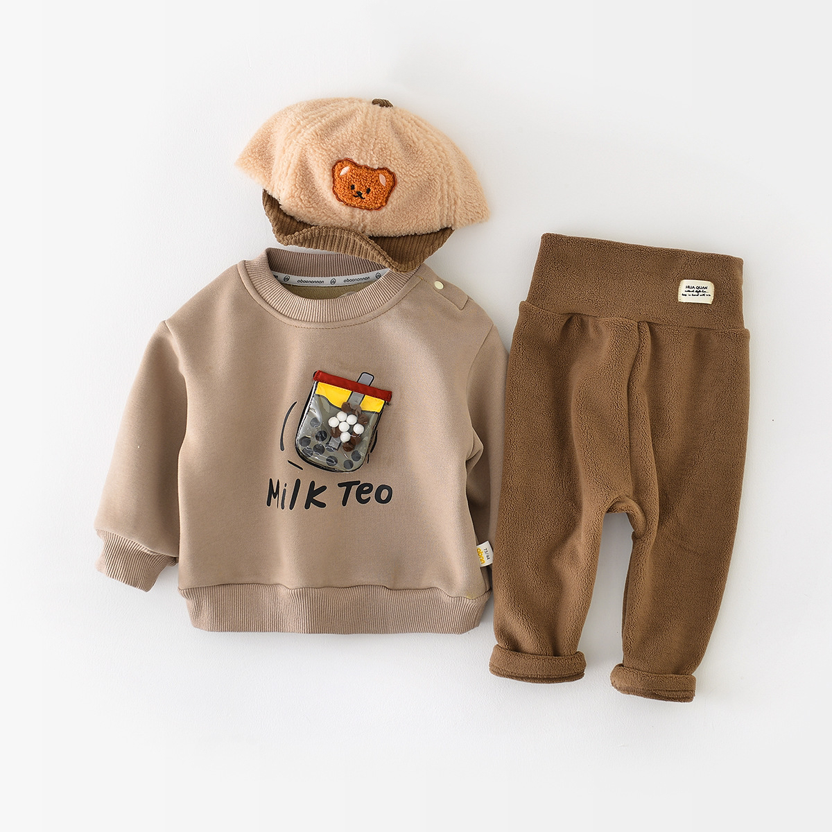 Winter Thicken Baby Boy/Girl Cartoon Milk Tea Long Sleeve Sweatshirt-kissminis