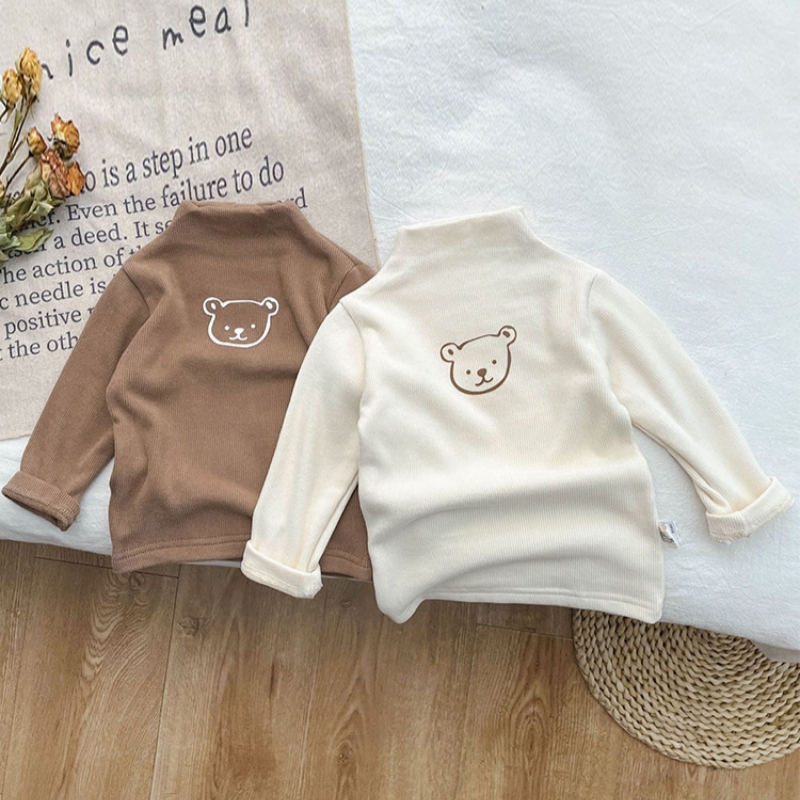 Baby Cartoon High Collar Bear Pattern Thermal Cloth Sweatshirt-kissminis