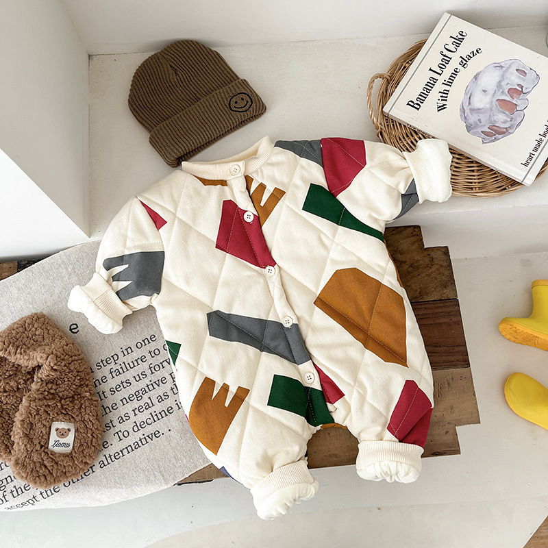 Baby Boy/Girl Winter Thicken Graphic Long Sleeve Romper-kissminis