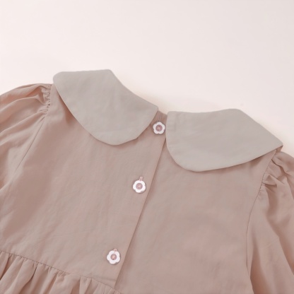 Baby Girl Babydoll Collar Bear Embroidery Long Sleeve Dress