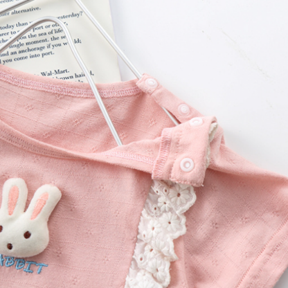Newborn Baby Girl 95% Cotton Lace Lovely Embroidered Rabbit Button Bodysuit