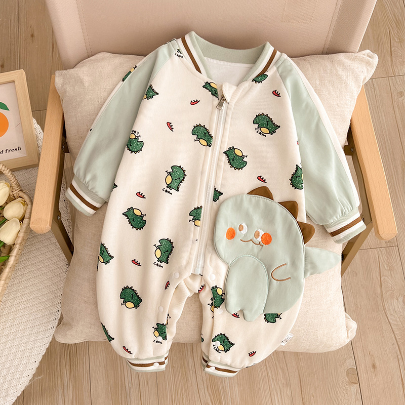 Baby Boy/Girl Allover Cute Dinosaurs Pattern Long Sleeve Romper-kissminis