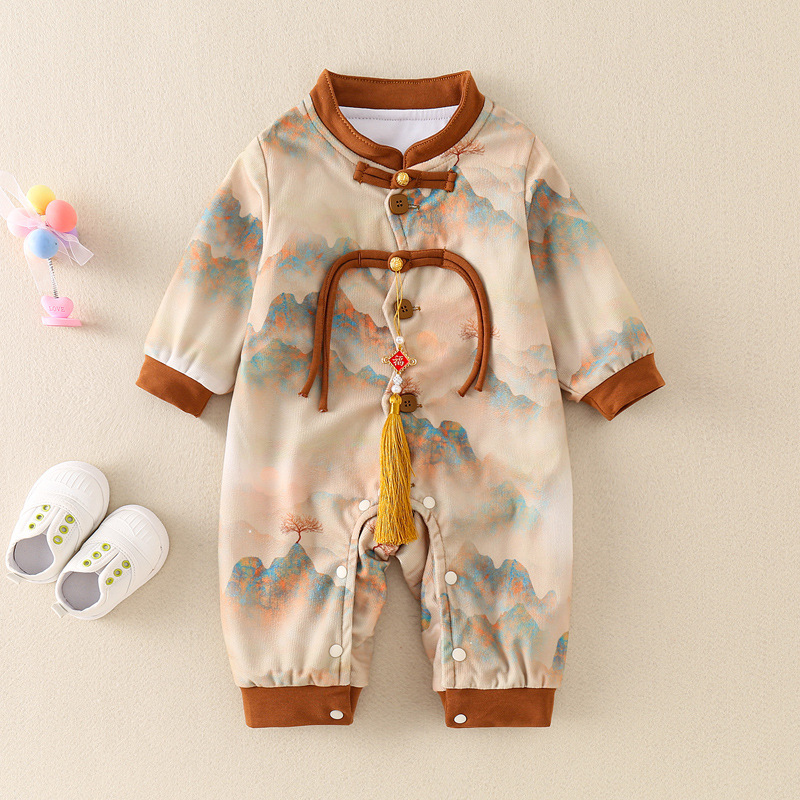 Baby Chinese Style Single-breasted Long Sleeve Romper-kissminis