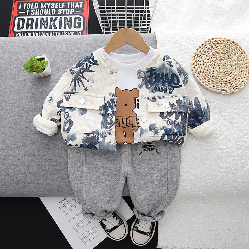 Cute Cartoon Bear Pattern Three Piece Set-kissminis