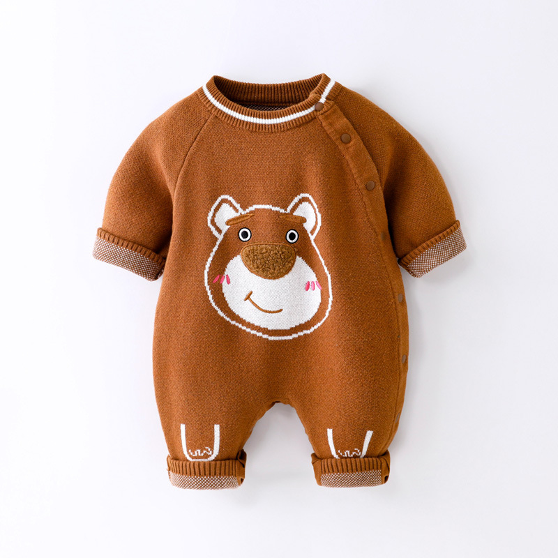 Baby Boy/Girl Knit Wacky Bear Design Long Sleeve Ropmer-kissminis