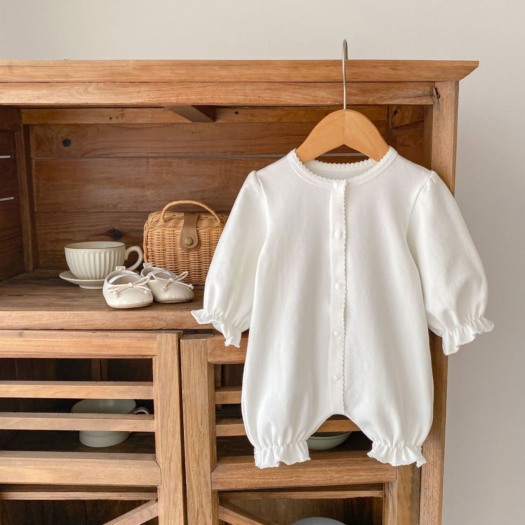 Baby Girl Puff Long Sleeves Crew Neck Romper-kissminis