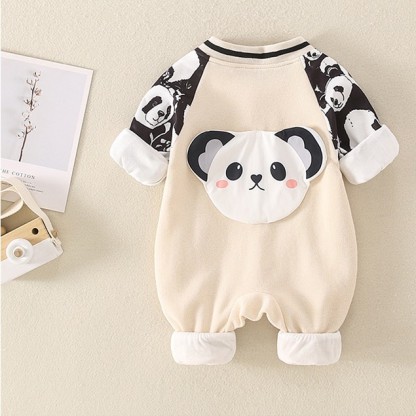 Baby Boy/Girl 3D Suspender Panda Pattern Long Sleeve Zipped Baseball  Romper