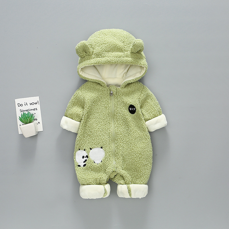 Baby Boy/Girl Panda Graphic Hooded Fluff Hooded Long Sleeve Romper-kissminis