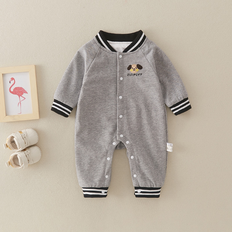 Baby Girl & Boy Baseball Uniform Cute Dog Graphic Long Sleeve Romper-kissminis