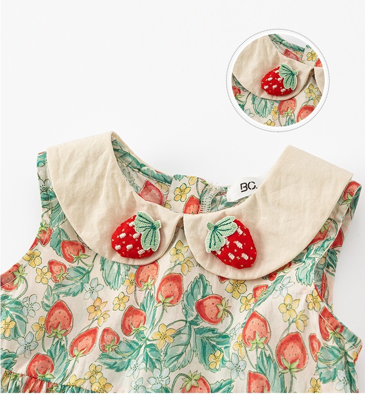 Baby Toddler Girl Strawberry Lapel Collar Sleeveless Dress
