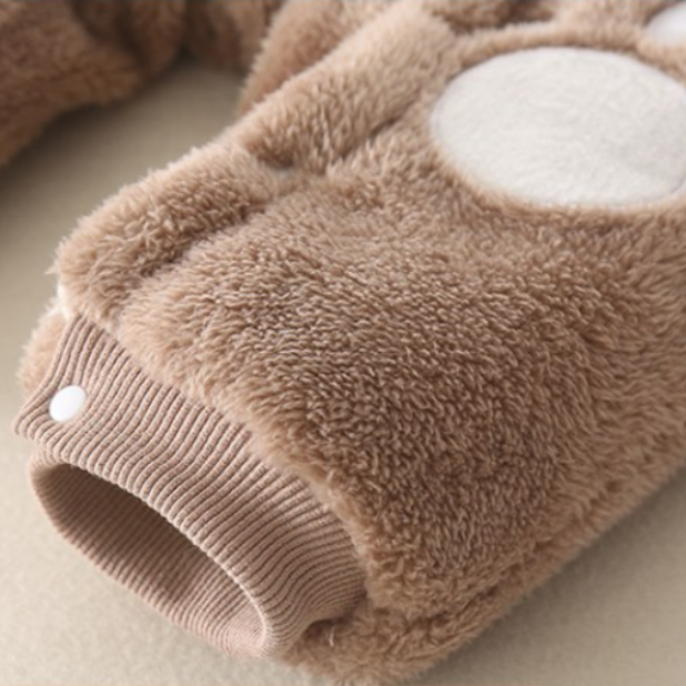 Baby Boy/Girl Winter Thicken Porket Embroidery Long Sleeve Hooded Fluff Romper-kissminis