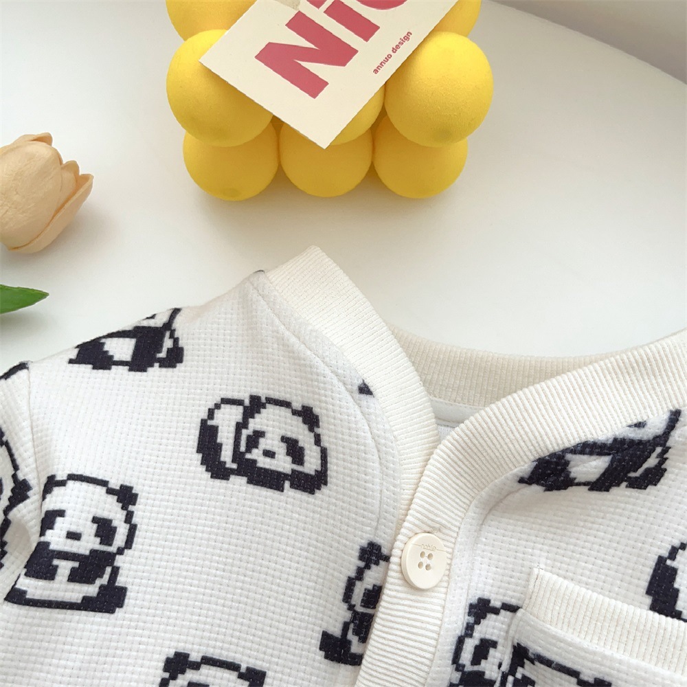 Baby Boy Panda Print Long Sleeve Cardigan with Denim Pants Set-kissminis