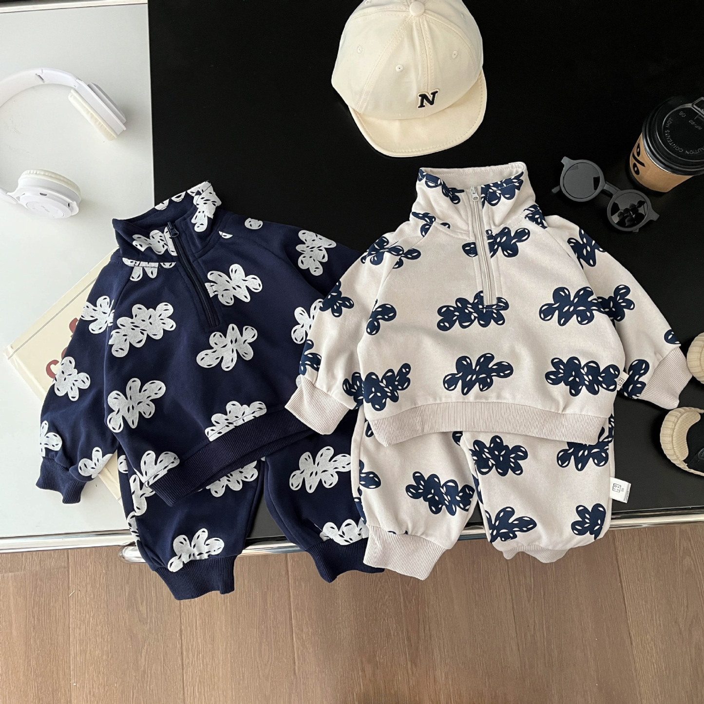 2pcs Baby/Toddler Boy Cloud Printed Jacket and Pant Set-kissminis