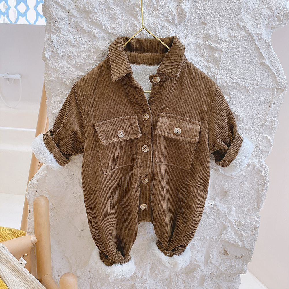 Baby Boy/Girl Winter Fluff Thicken Solid Color Long Sleeves Romper-kissminis