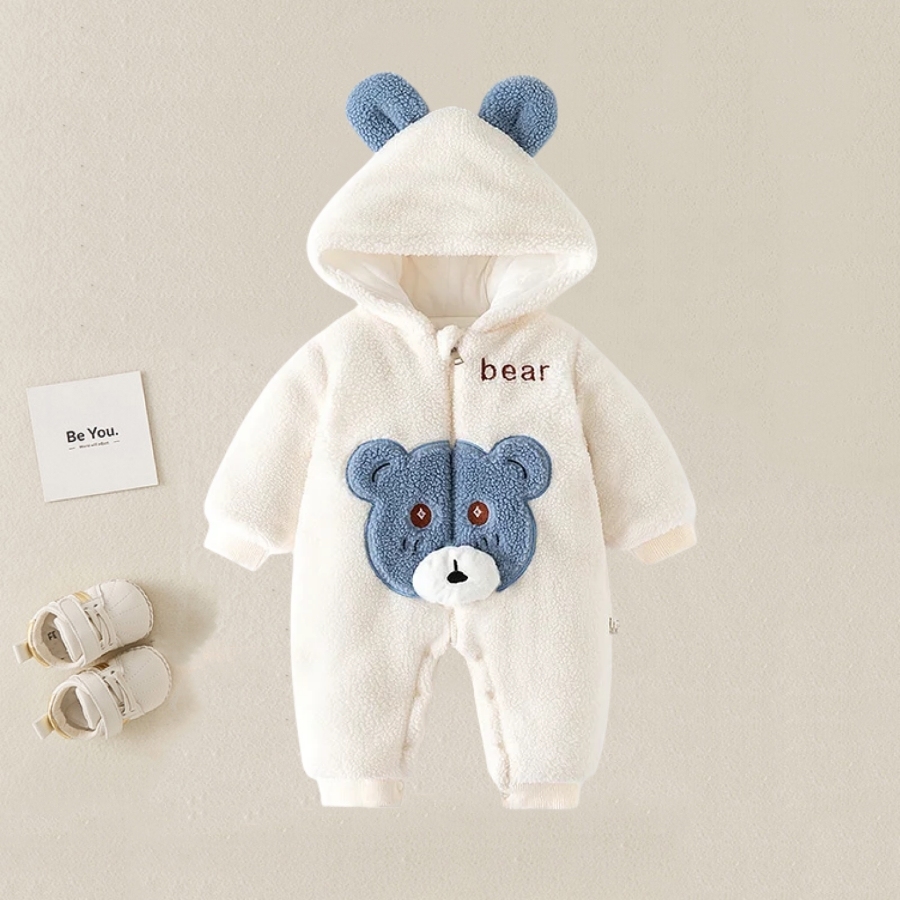 Baby Boy/Girl Winter Cute Bear Ear Design Fluff Hooded Long Sleeve Romper-kissminis