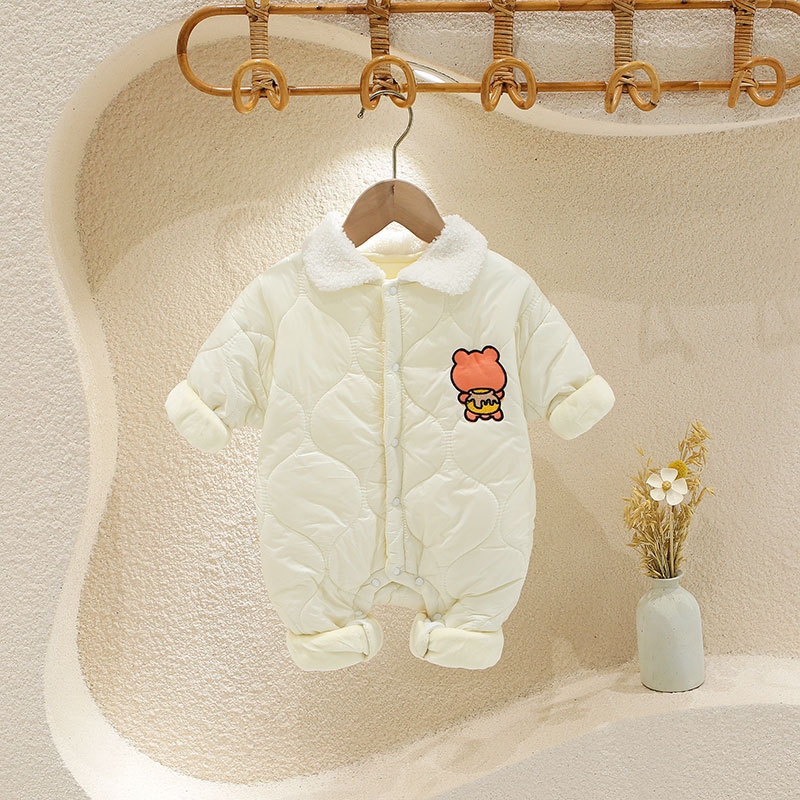Baby Boy/Girl Cute Rabbit/Bear Pattern Solid Color Fluff Long Sleeve Romper-kissminis