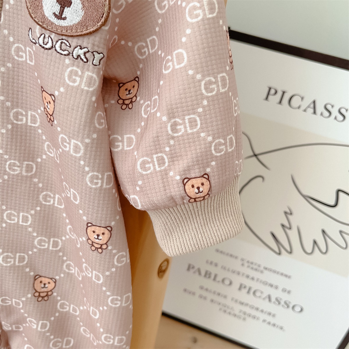 White Collar Bear Pattern, Button Front Design Romper