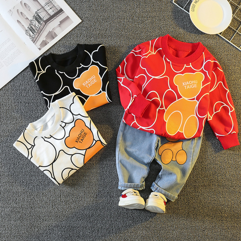Toddler Boy Allover Cartoon Bear Pattern Two Piece Set-kissminis