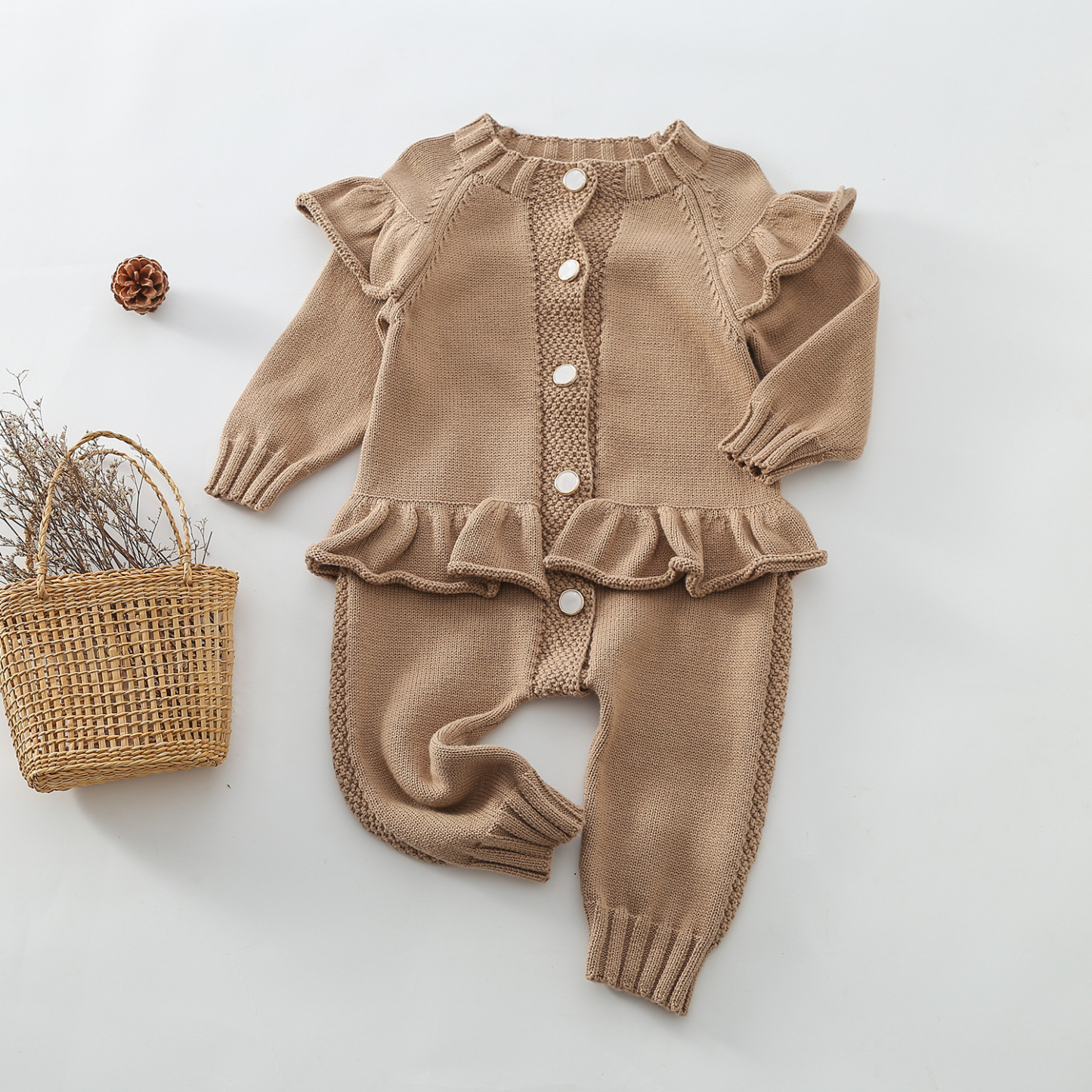 Baby Boy/Girl Cute Knitted Solid Color Long Sleeve Romper-kissminis