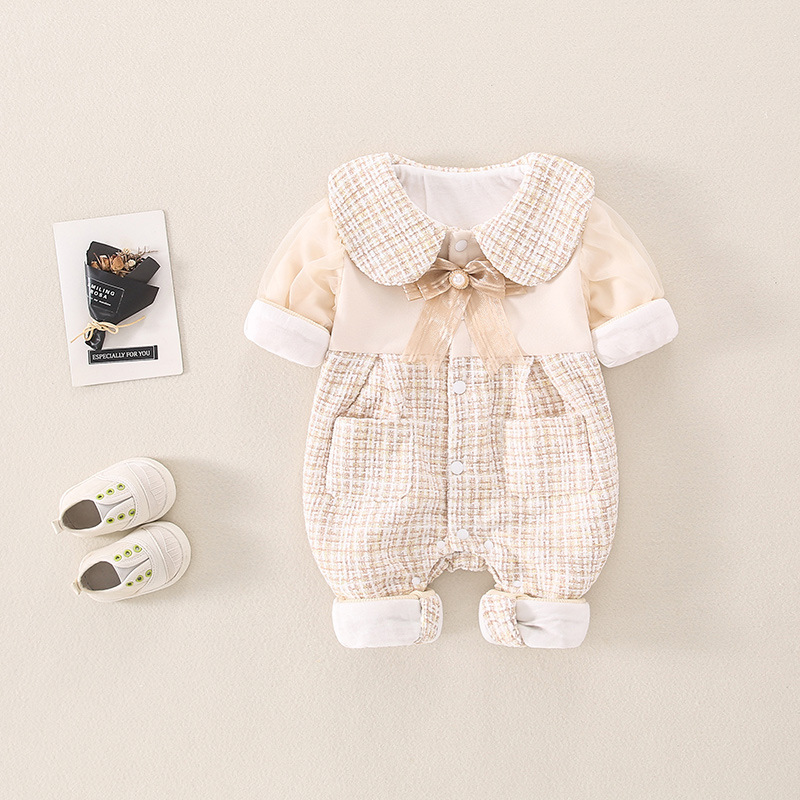 Baby Girl Lace Bowknot Chanel Style Long Sleeve Romper-kissminis