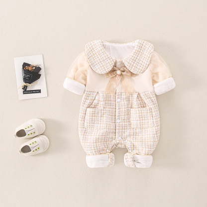 Baby Girl Lace Bowknot Chanel Style Long Sleeve Romper-kissminis