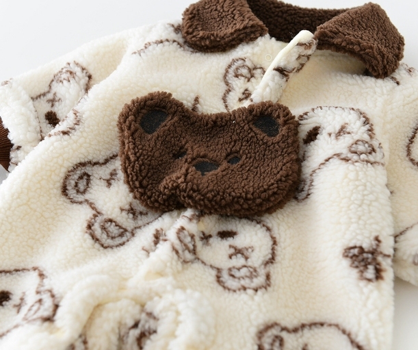 Winter Baby Boy Allover Bear Graphic Fluff Long Sleeve Romper-kissminis