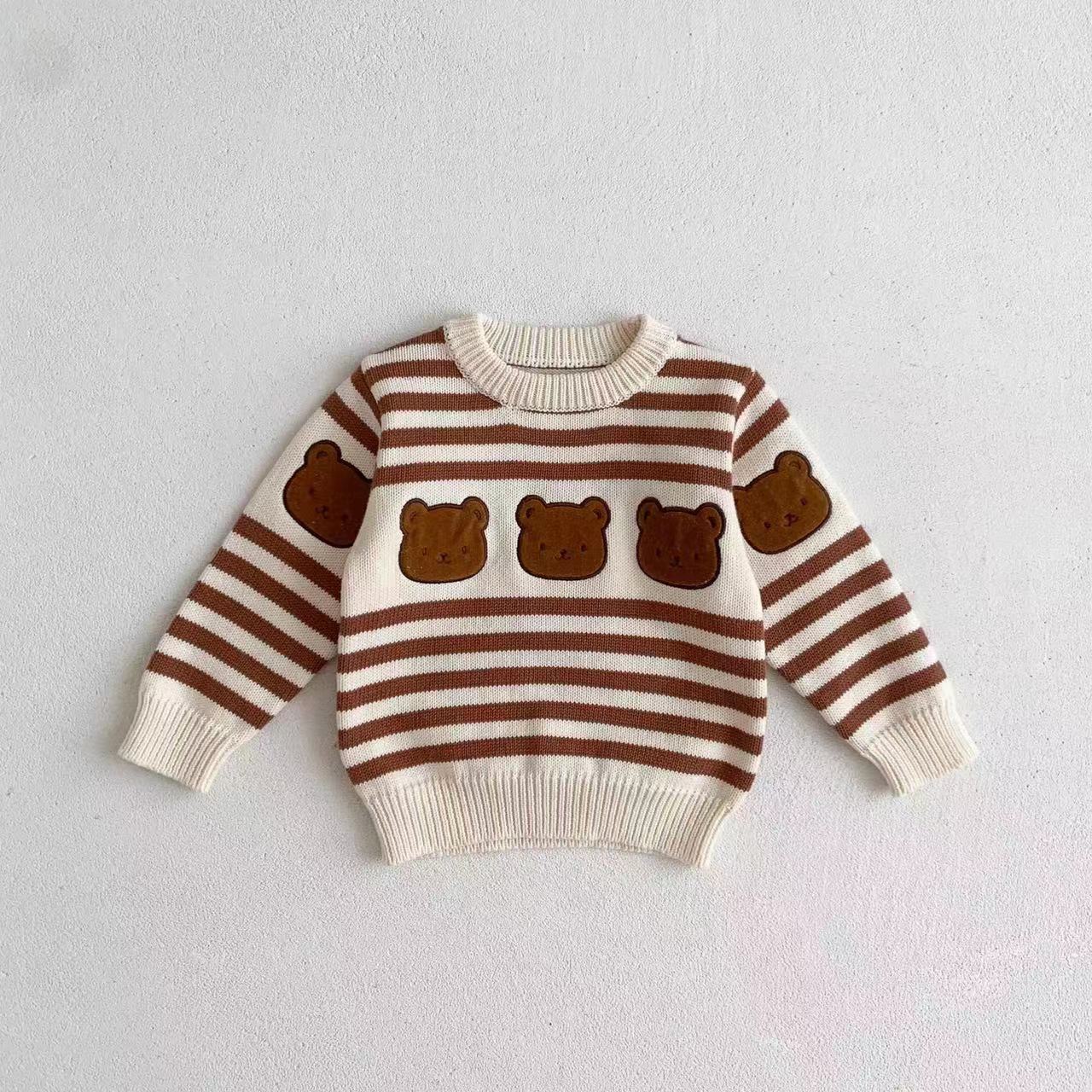 Baby Boy/Girl Cute Cartoon Bear Knitted Solid Color Long Sleeve Sweaters and Pants-kissminis