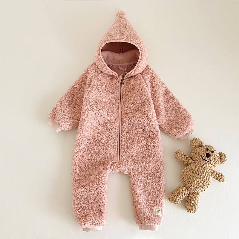 Newborn Baby Winter Patrick Star Zipper Closure Thicken Long Sleeve Hooded Romper-kissminis