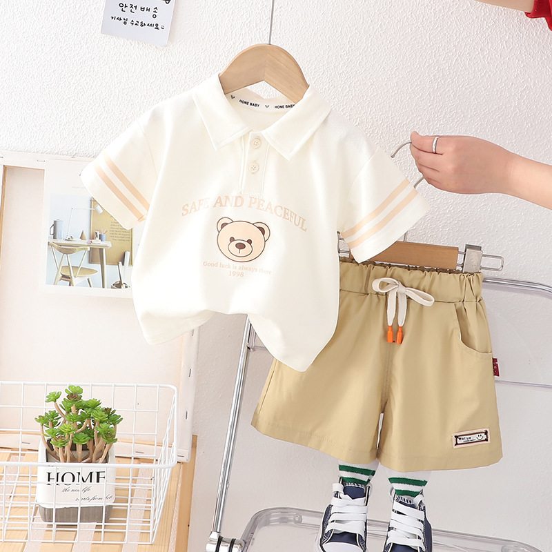 Toddler Boy Cute Bear Pattern Solid Color Two-Piece Set-kissminis