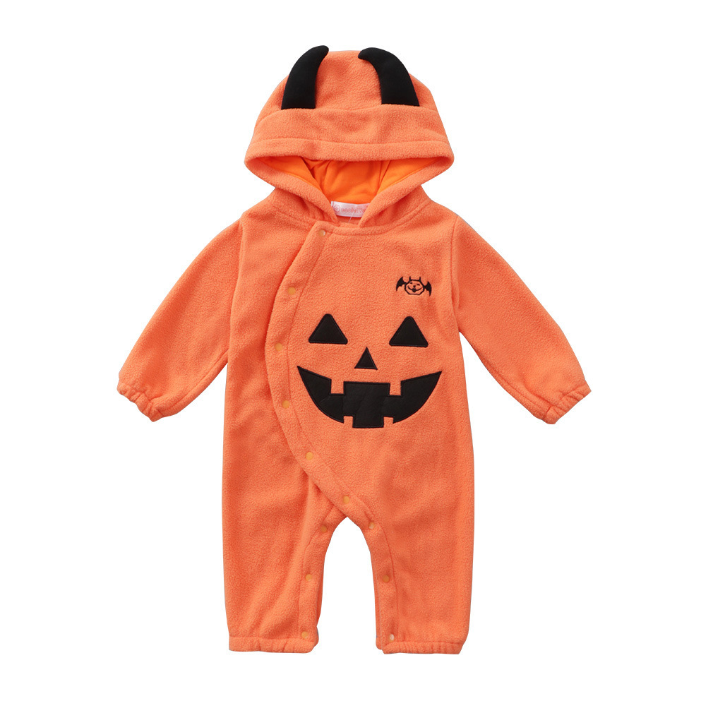 Baby Wacky Pumpkin Cartoon Print Hooded Romper-kissminis