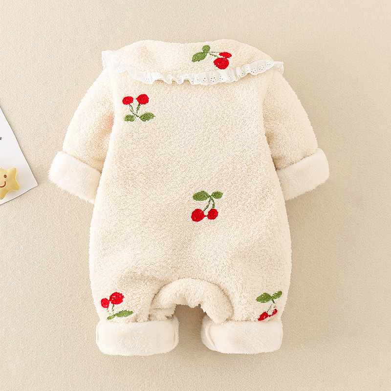 Winter Newborn Baby Boy & Girl Cherry Pattern Fluff Long Sleeve Romper-kissminis