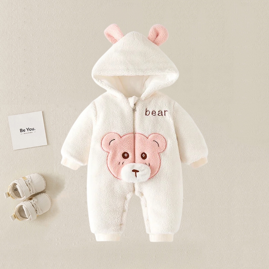 Baby Boy/Girl Winter Cute Bear Ear Design Fluff Hooded Long Sleeve Romper-kissminis