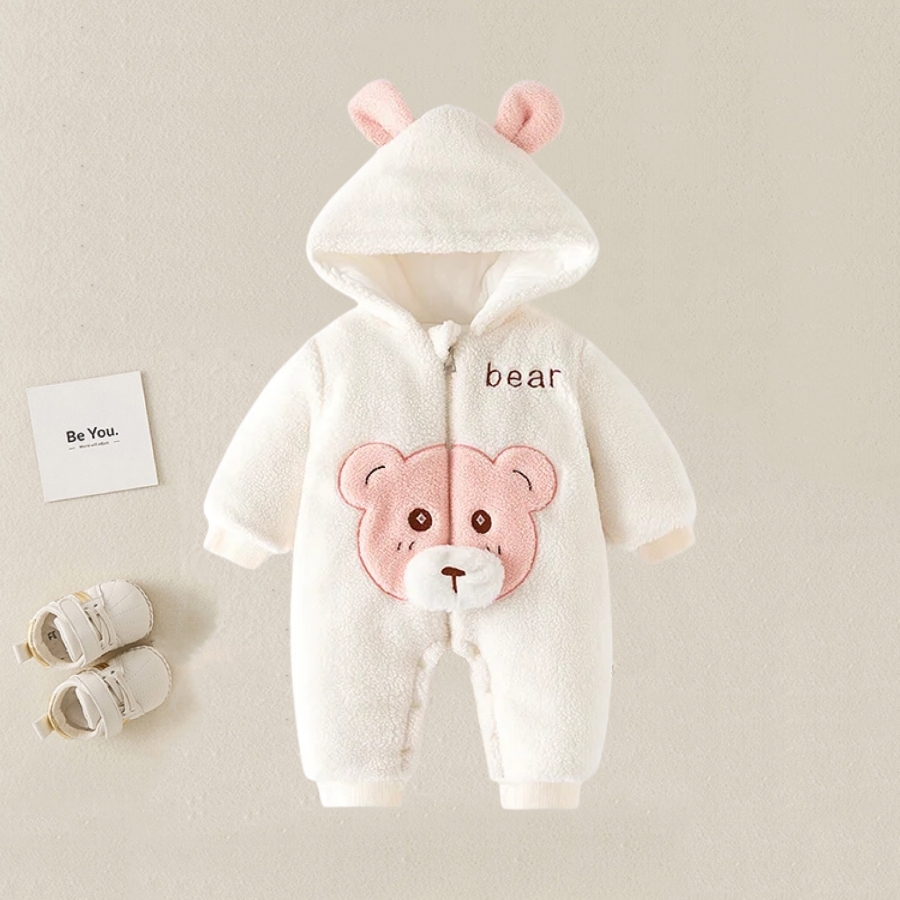 Baby Boy/Girl Winter Cute Bear Ear Design Fluff Hooded Long Sleeve Romper-kissminis