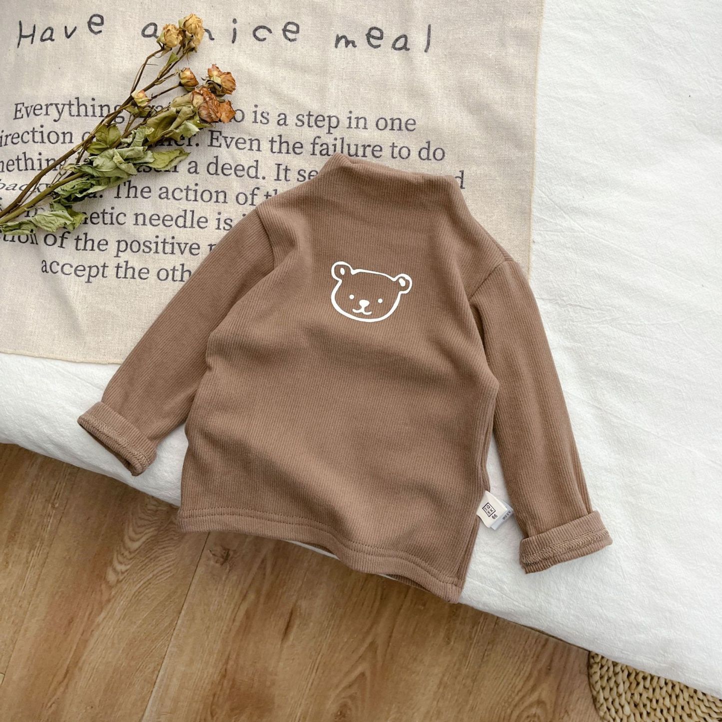 Baby Cartoon High Collar Bear Pattern Thermal Cloth Sweatshirt-kissminis