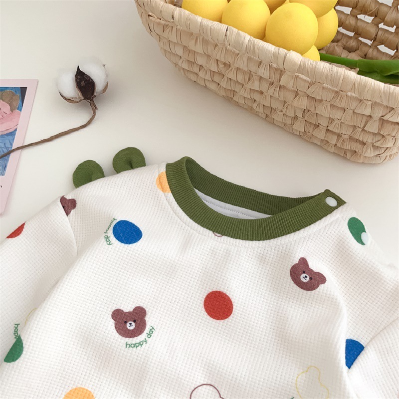 Baby Boy/Girl Bear and Dot Print Long Sleeve Sweatshirt with Pants Set-kissminis